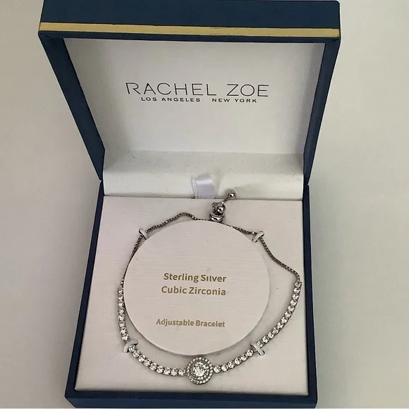 Rachel Zoe Sterling Silver Cubic Zirconia Adjustable Bracelet New